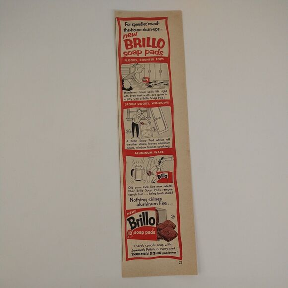 1958 Brillo Soap Pads Red House Cleaning Cartoon Original Retro Vtg Print Ad - Picture 2 of 7